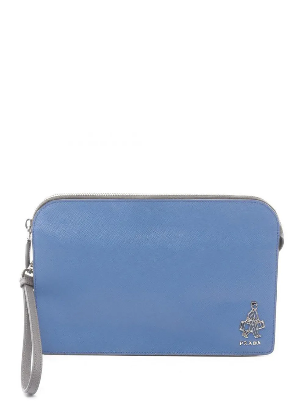 Pre-owned Prada 2000s Saffiano Clutch Bag In Gray