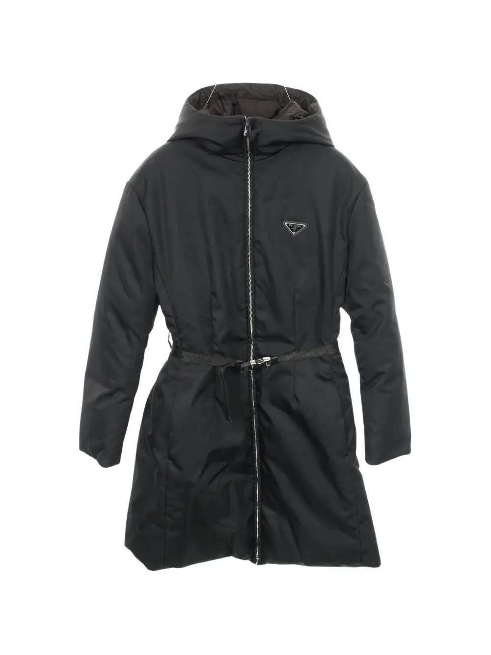 Pre-owned Prada 2010s Triangular-logo Hooded Coat In Black