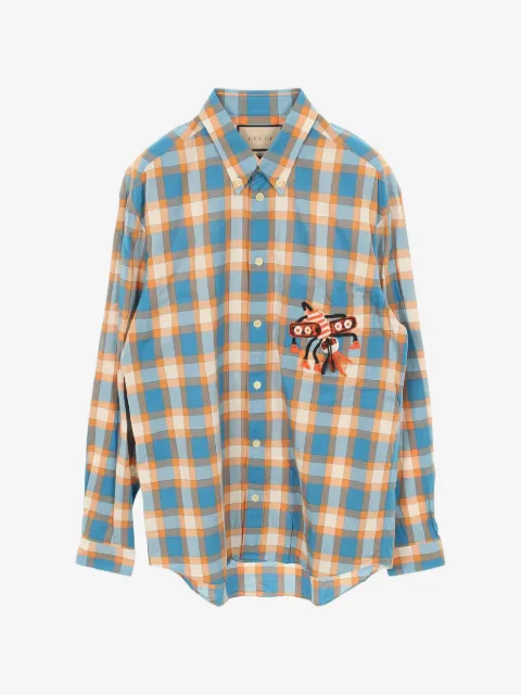 Gucci Pre-Owned 2010s Freyja Hartas  embroidery checked shirt