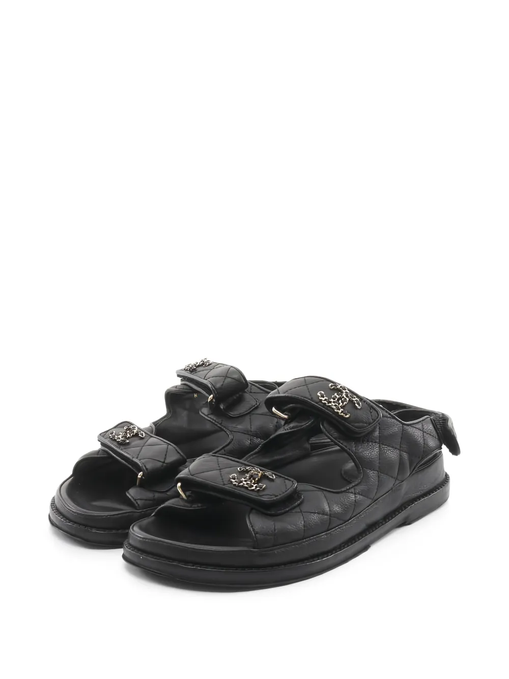 Pre-owned Chanel 1986-1988 Quilted Leather Sandals In Black