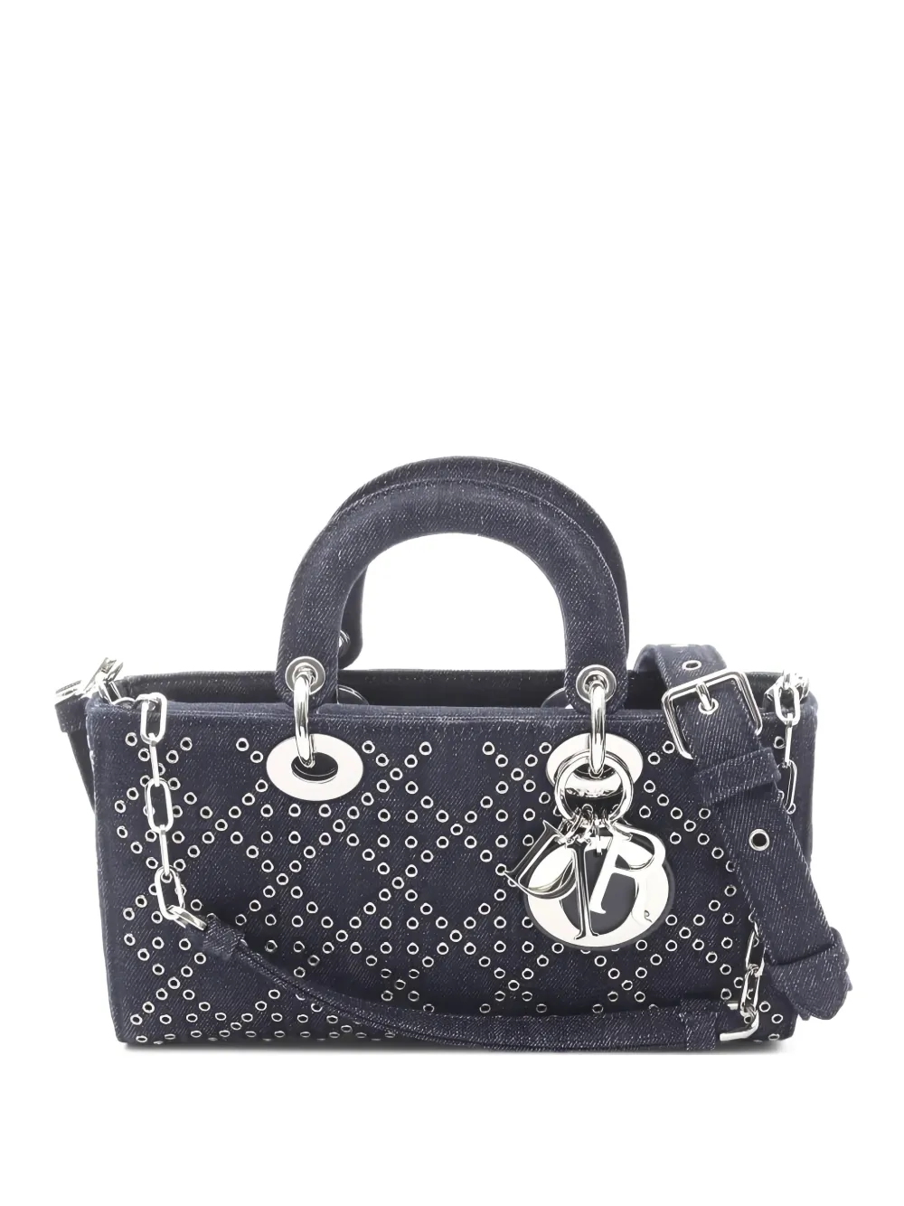 Christian Dior Pre-Owned 2010s medium Lady D-Joy denim studded tote bag - Blu