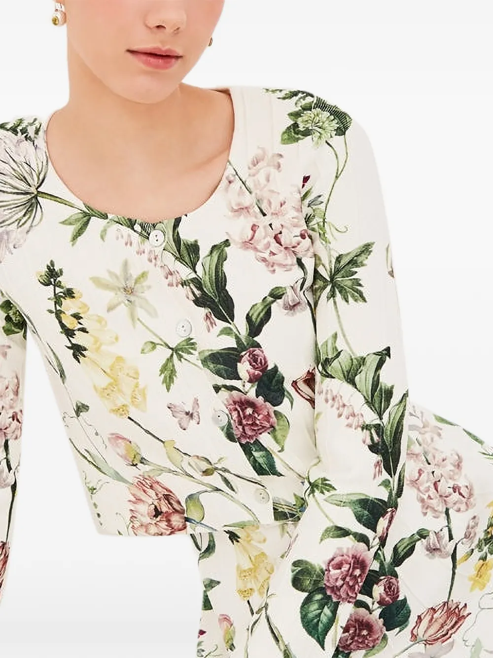  Cara Cara Rose Floral-pattern Cardigan - White 
