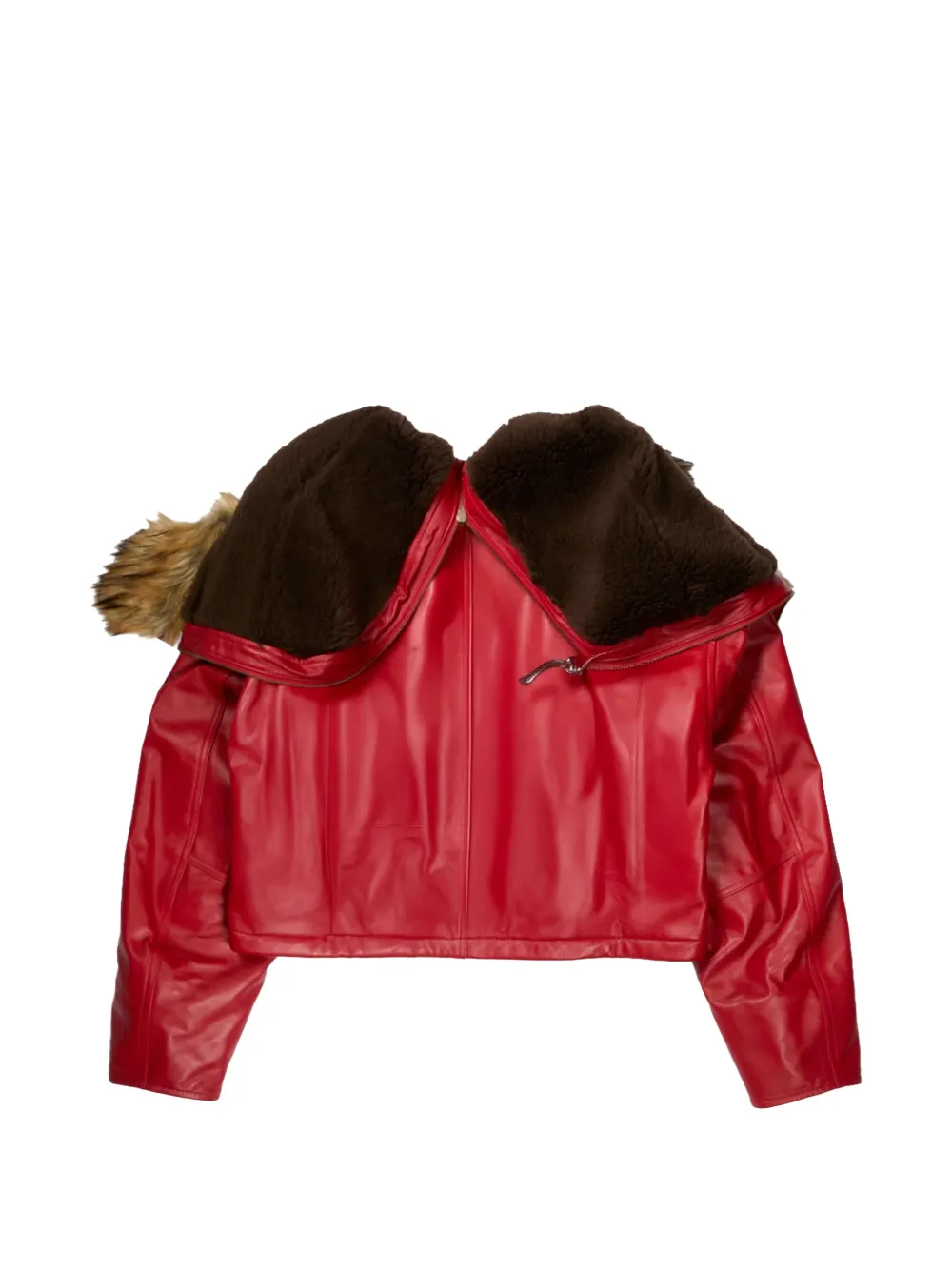  Ambush Cropped Leather Jacket - Red 
