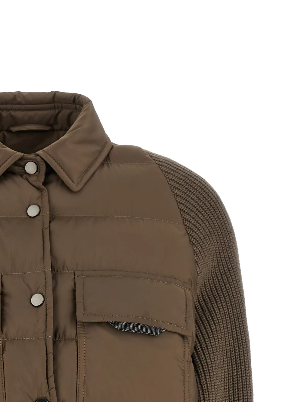  Brunello Cucinelli Ribbed-sleeve Quilted Jacket - Brown 