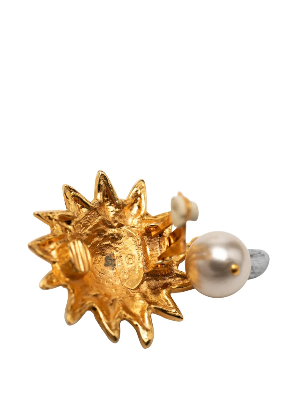 1970-1980 Cc Gold Plated Faux Pearl Lion Head Drop Clip On Earrings Costume Earrings