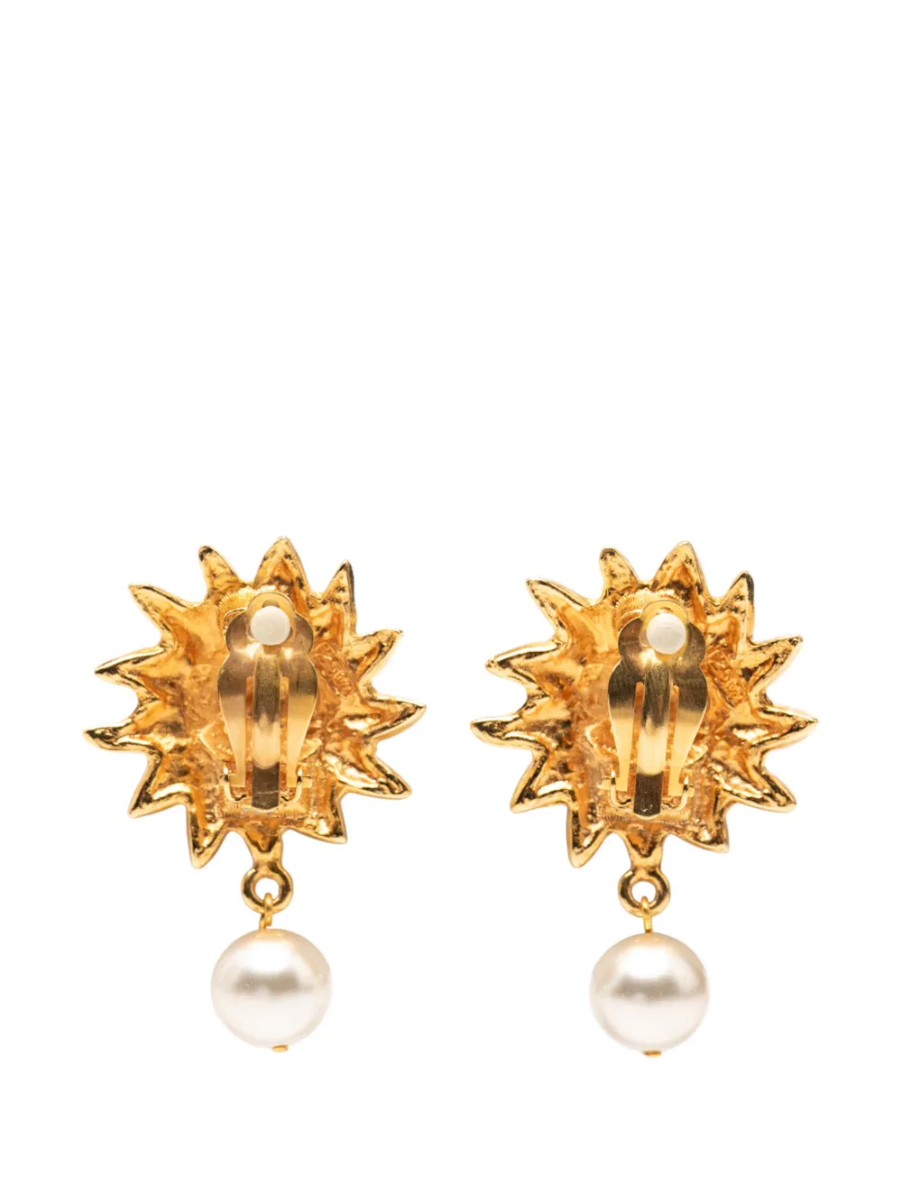 1970-1980 Cc Gold Plated Faux Pearl Lion Head Drop Clip On Earrings Costume Earrings