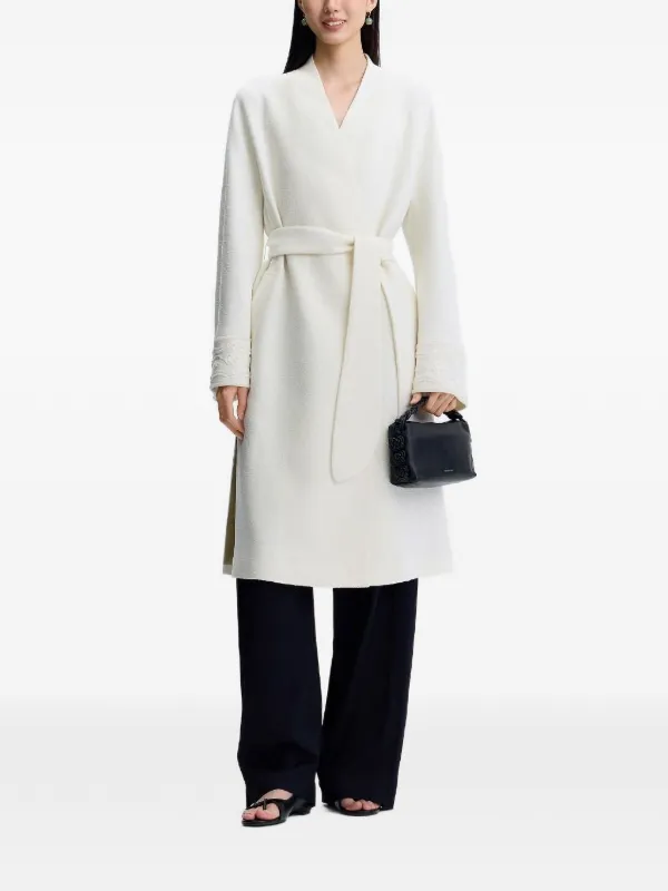 Shanghai Tang Embroidered Belted Coat | Neutrals | FARFETCH