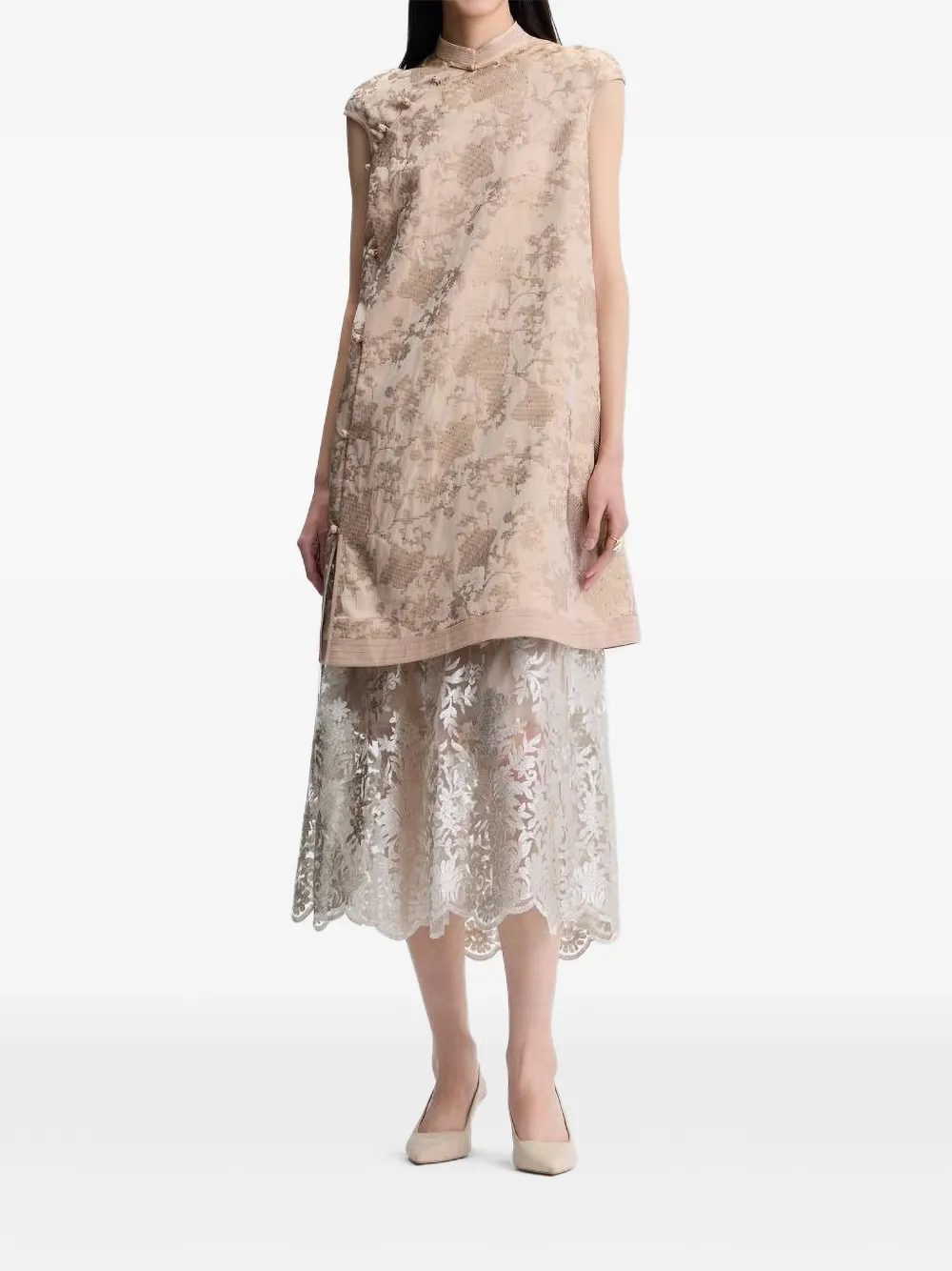  Shanghai Tang Sequin-embellished Qipao Dress - Neutrals 