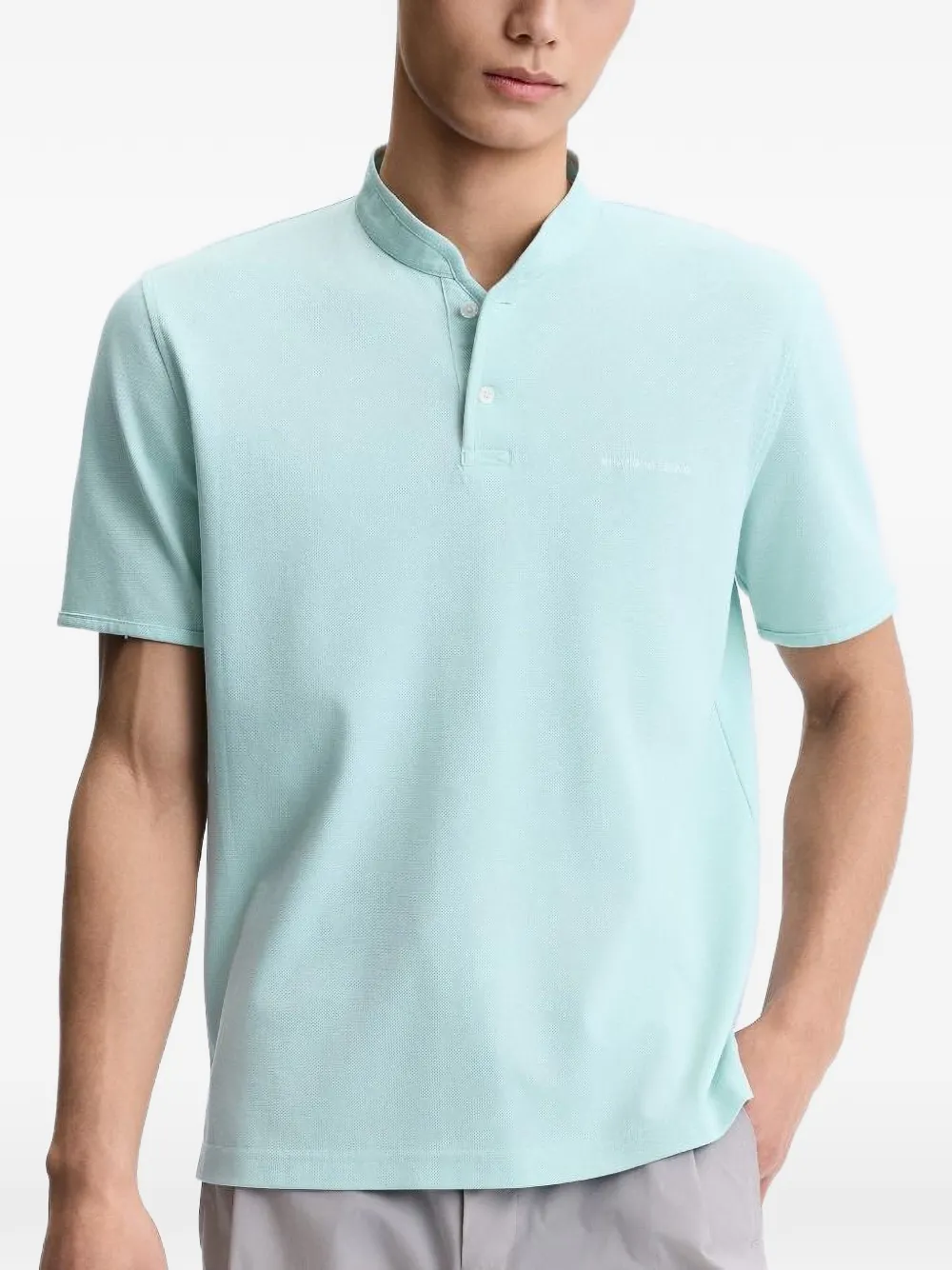 Horse-Motif Mandarin Polo Shirt