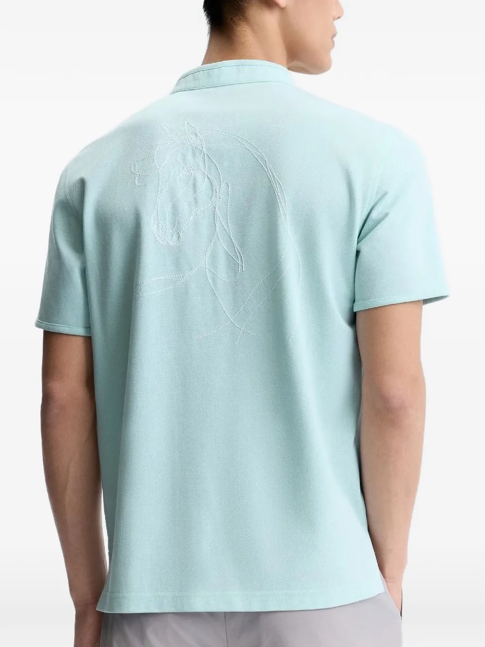 Horse-Motif Mandarin Polo Shirt