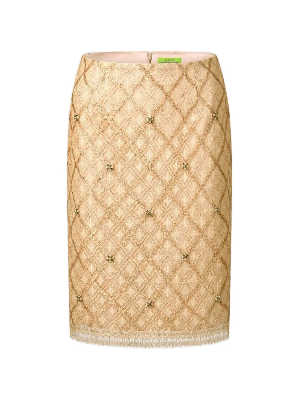 Shanghai Tang embellished checked skirt - Nude