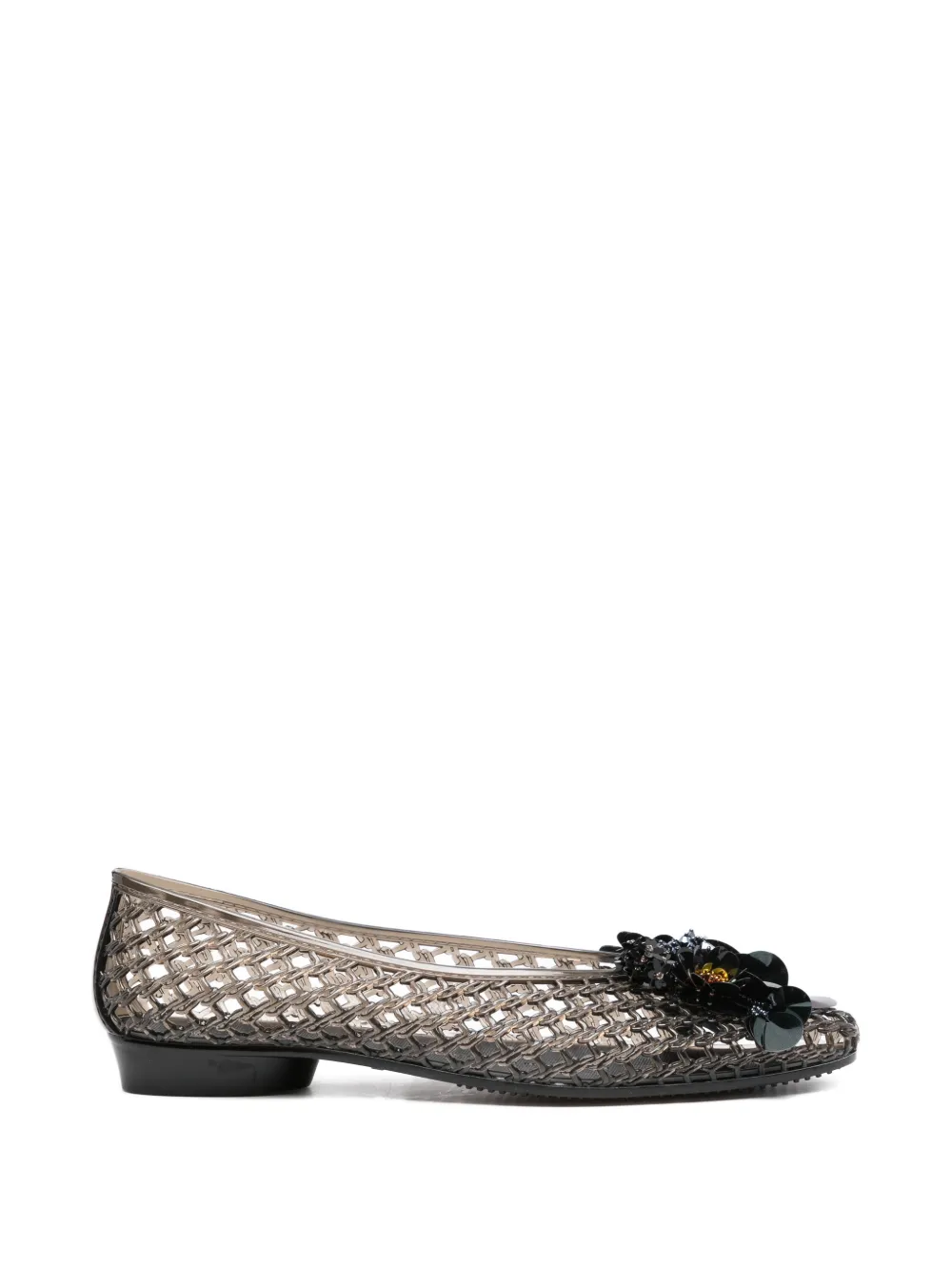 HEAVENLY JELLY flower embellishment woven ballet flats - Nero