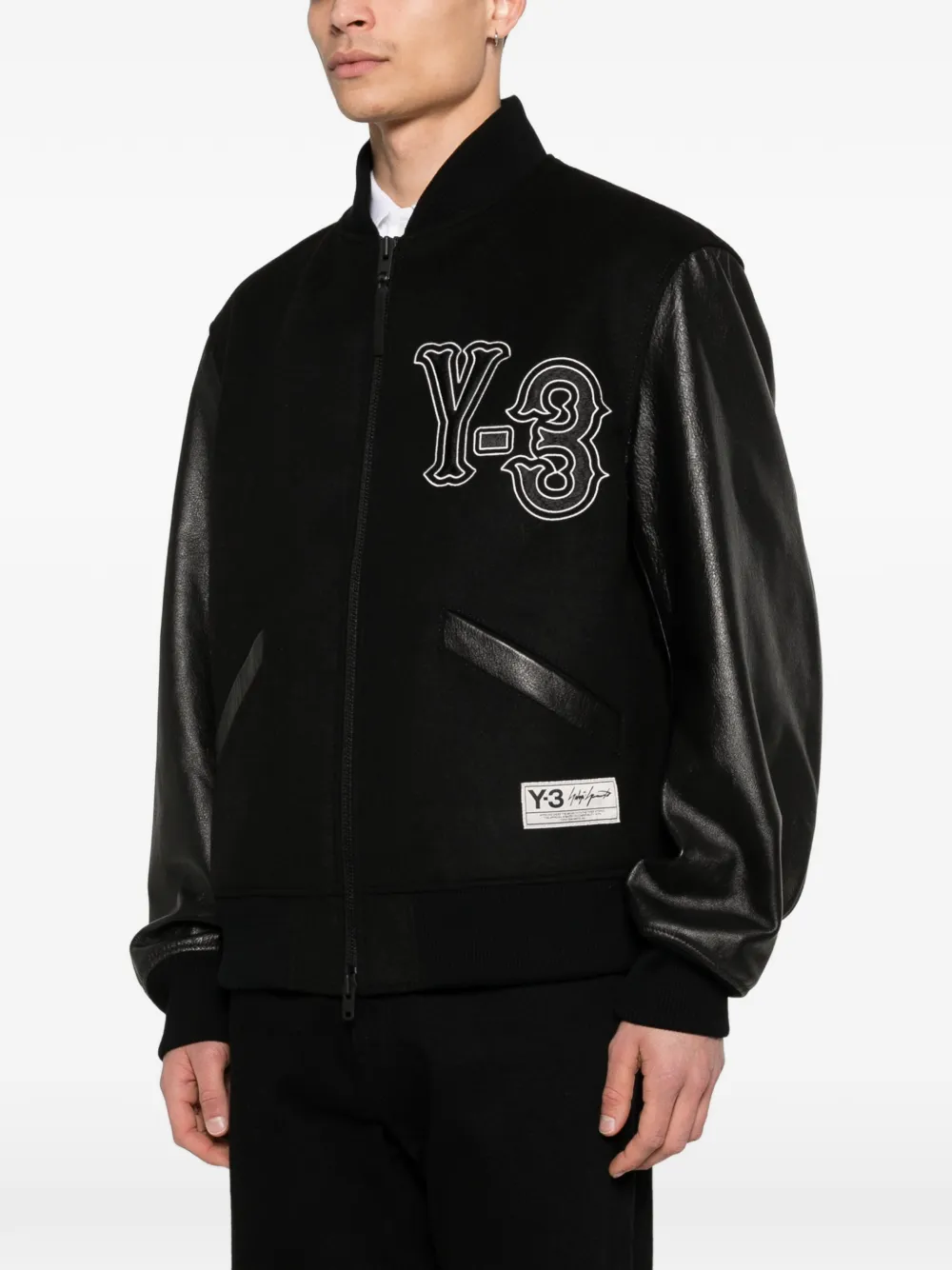  Y-3 Leather-sleeve Embroidered Jacket - Black 