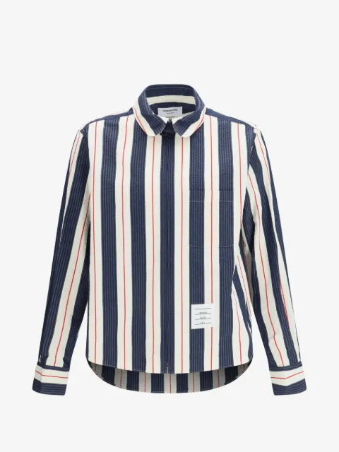 Thom Browne striped seersucker zip up shirt