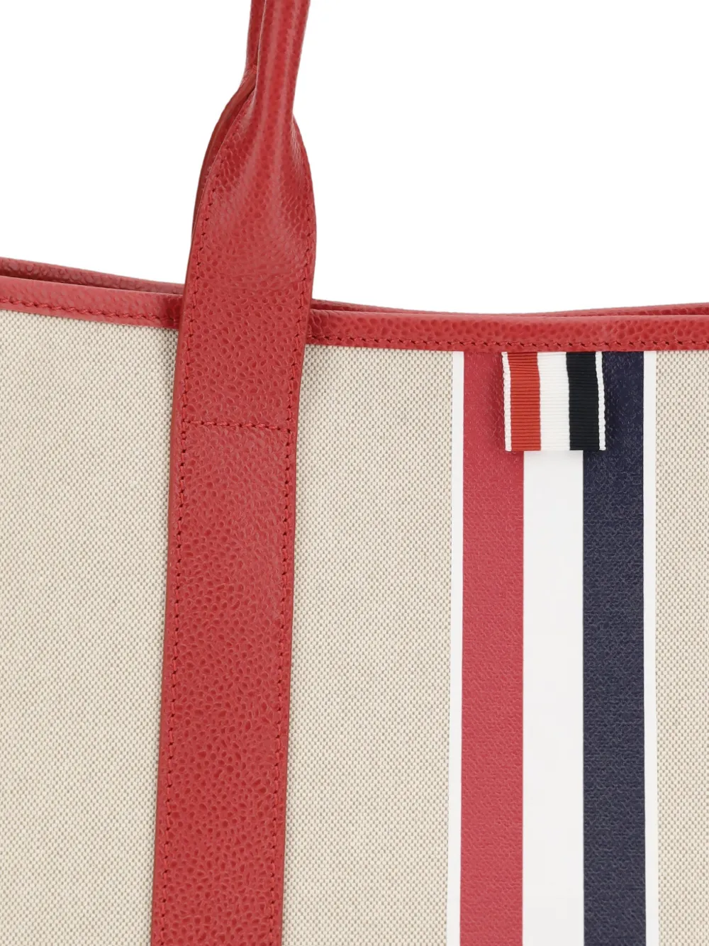  Thom Browne Striped Leather Handles Tote - Neutrals 