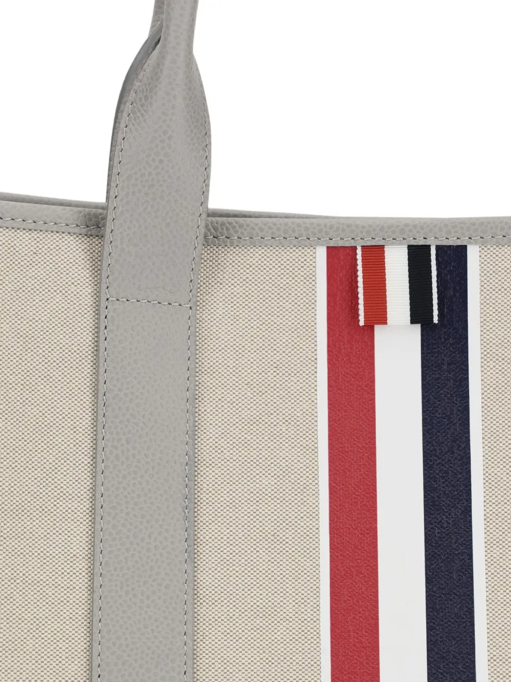  Thom Browne Stripe Leather Handles Tote - Neutrals 
