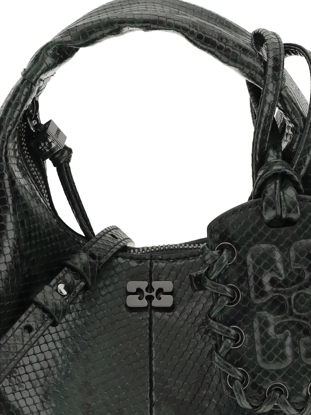 GANNI Mini-schoudertas met slangen-effect Groen