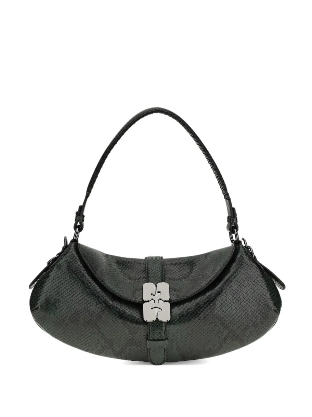 GANNI B-Kat snake-effect buckle shoulder bag - Verde