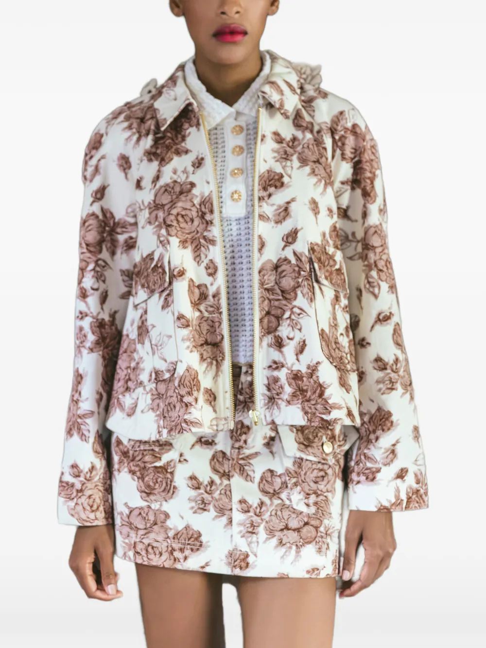  Cara Cara Floral-print Cropped Jacket - Neutrals 