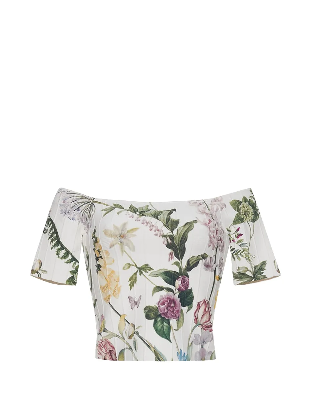  Cara Cara Sherl Floral-print Off-shoulder Top - White 