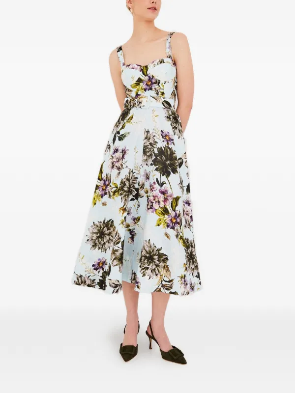 cara cara calypso sweetheart bustier floral linen midi dress Calypso Dress in Linen