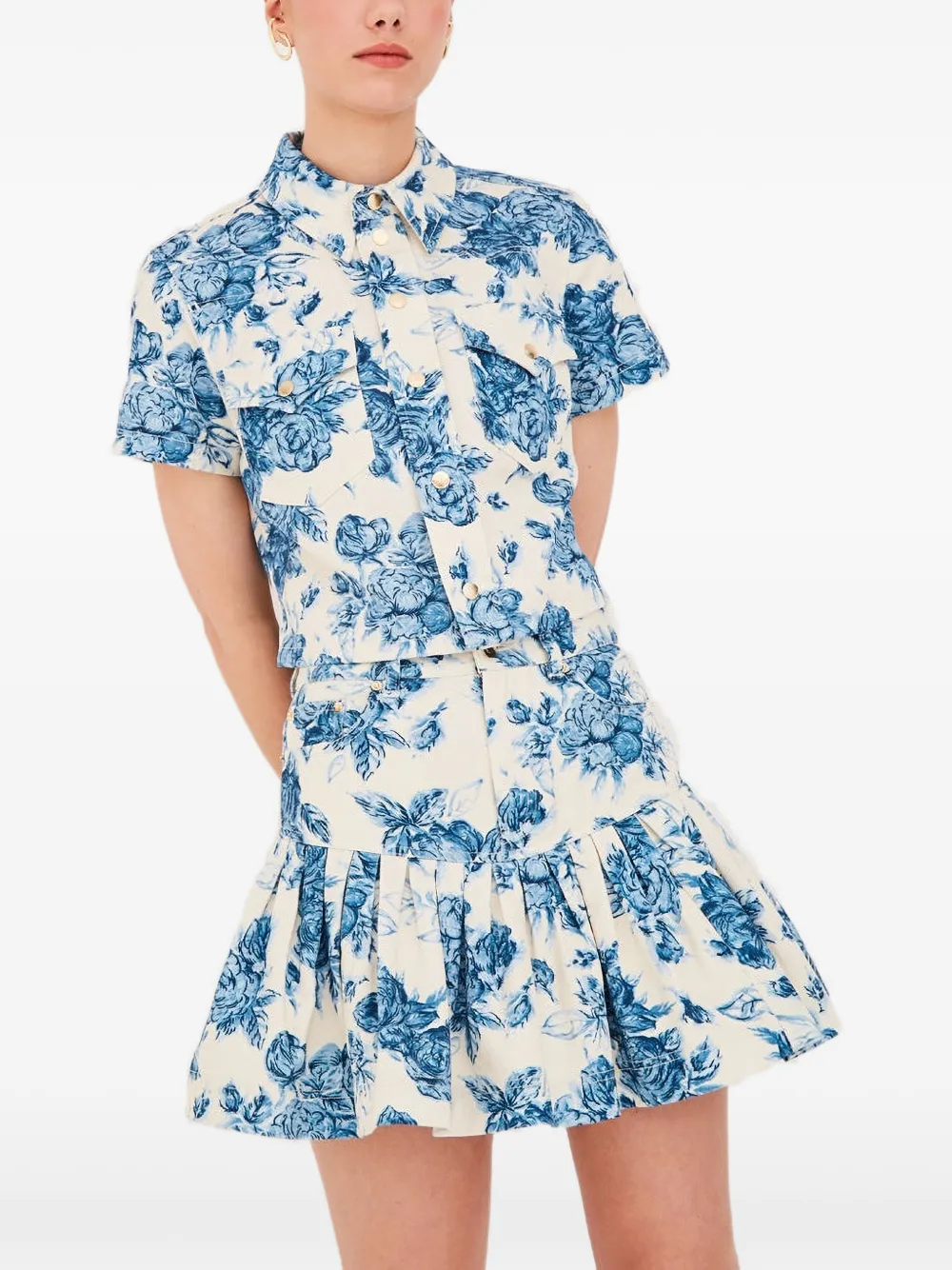  Cara Cara Paro Floral-pattern Cropped Shirt - Neutrals 
