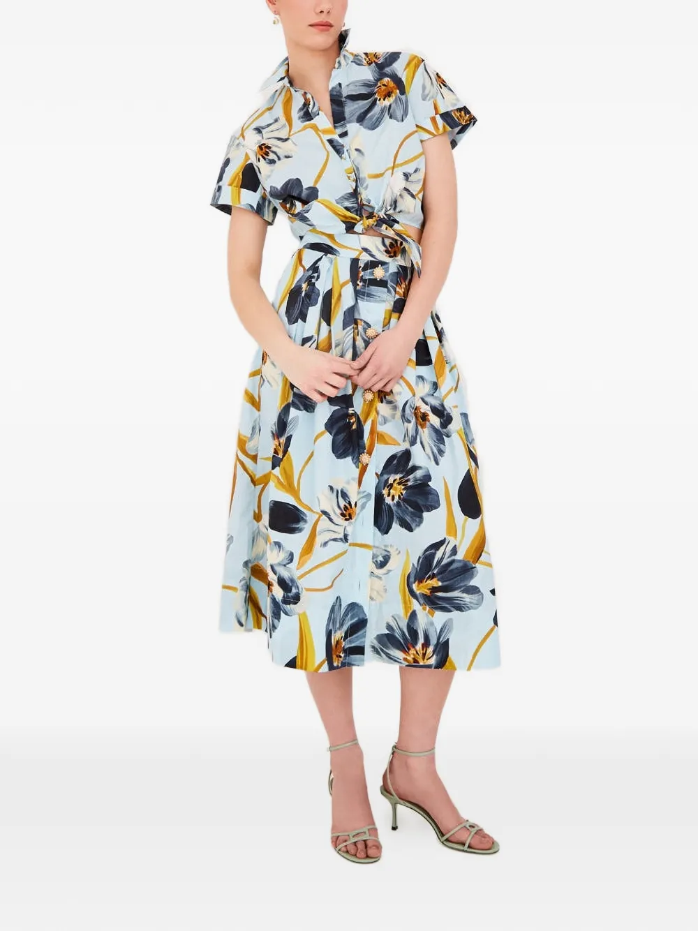 Cara Cara Marge Buttoned Floral-print Midi Skirt - Blue 