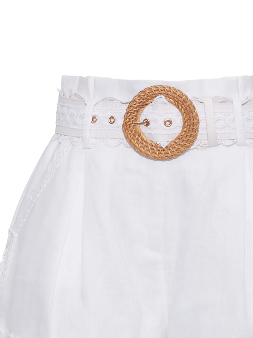  Cara Cara Pierce Lace-trim Belted Shorts - White 