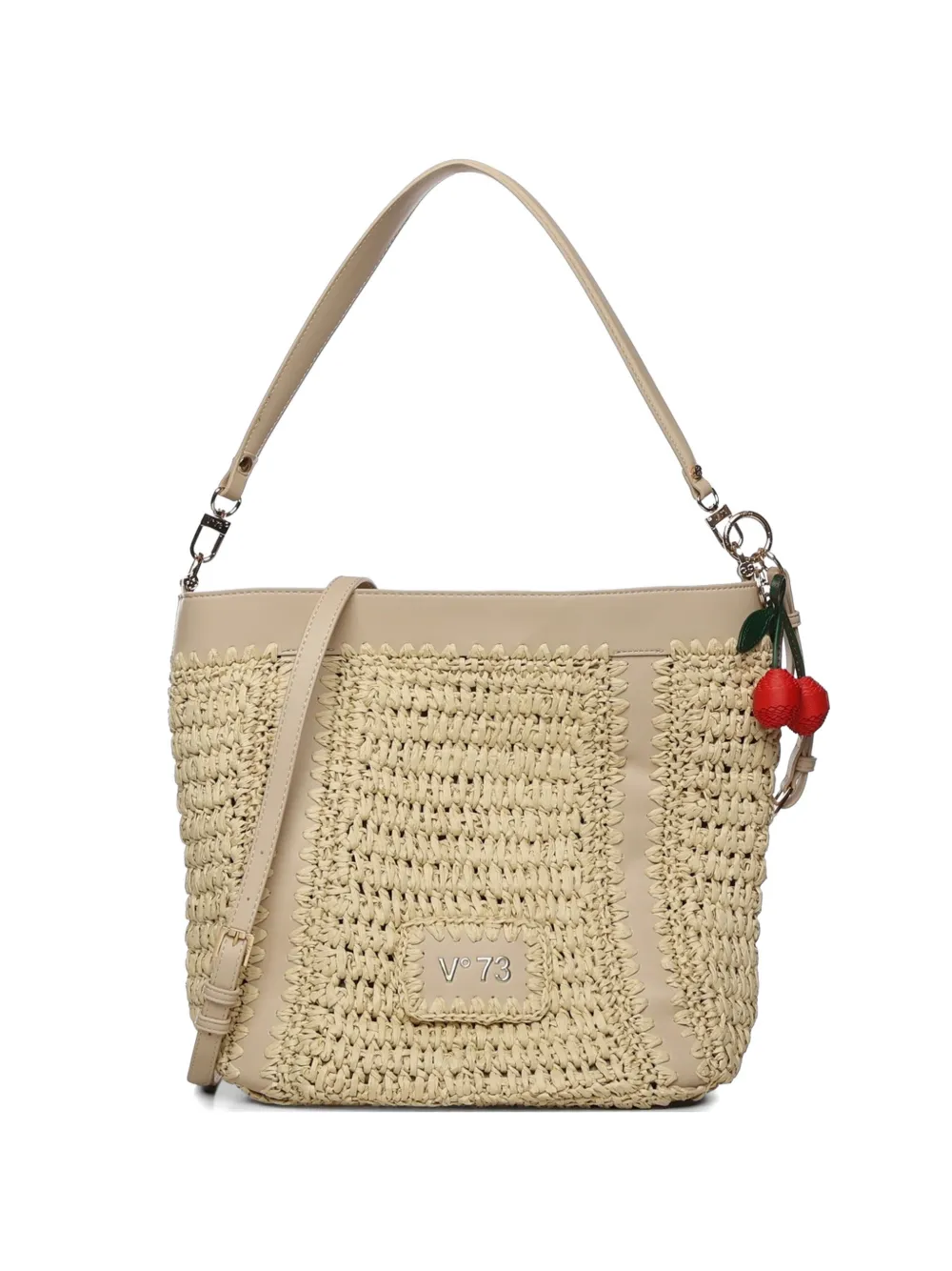 V°73 woven charm tote bag - Toni neutri