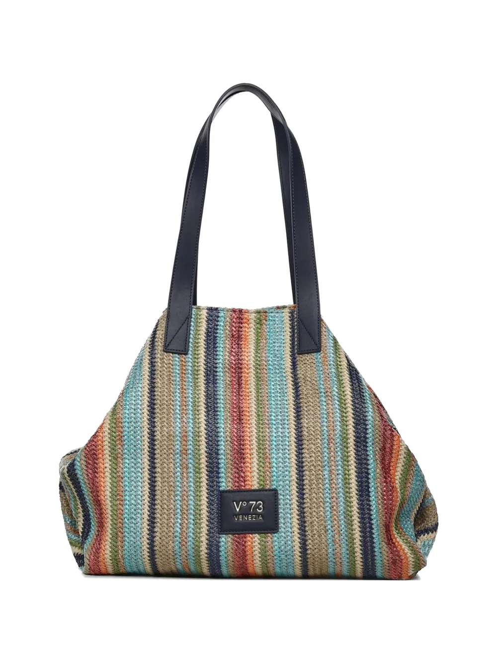 V°73 striped top-handle shoulder bag - Blu