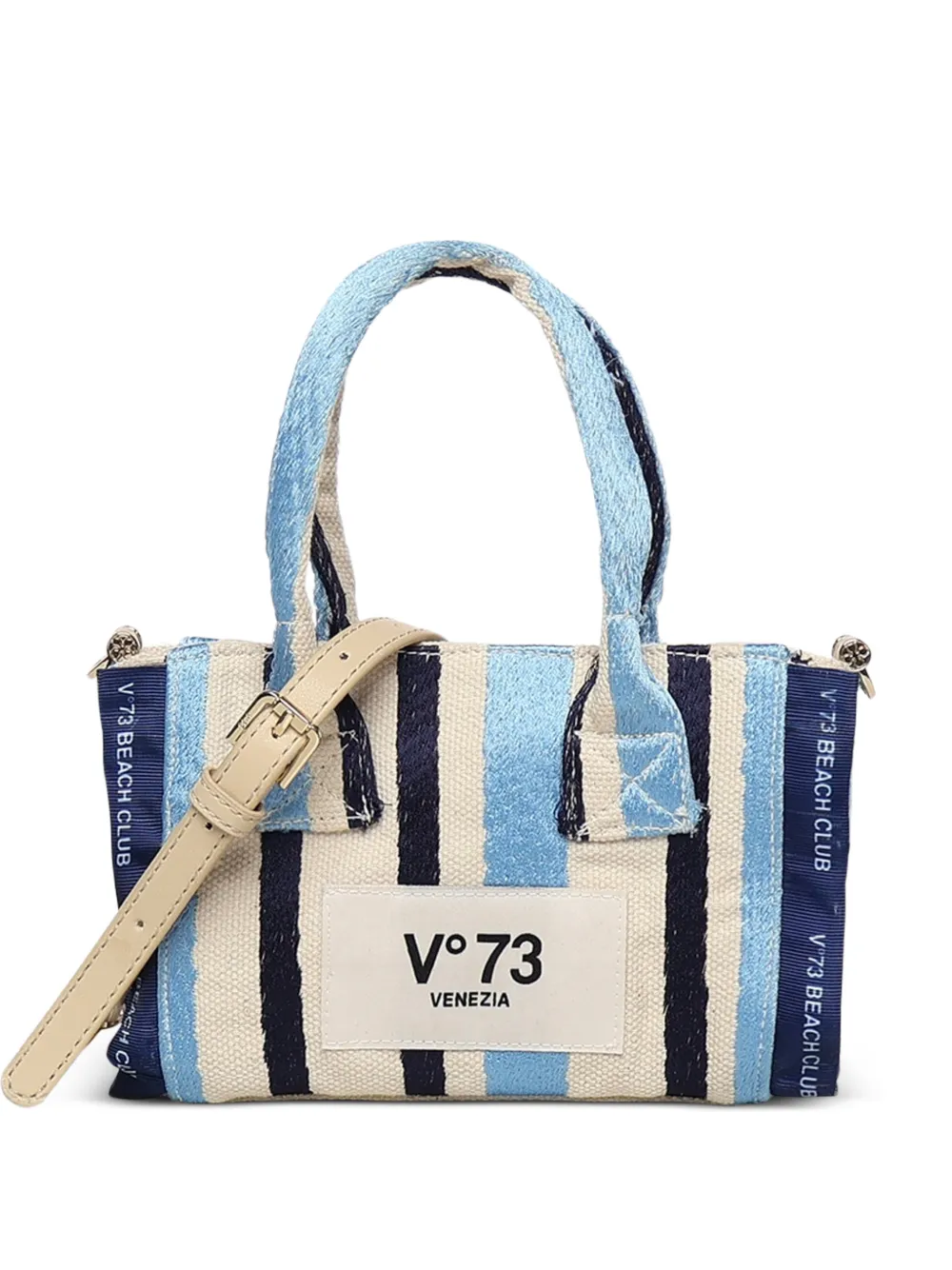 V°73 mini striped top handle shoulder bag - Toni neutri