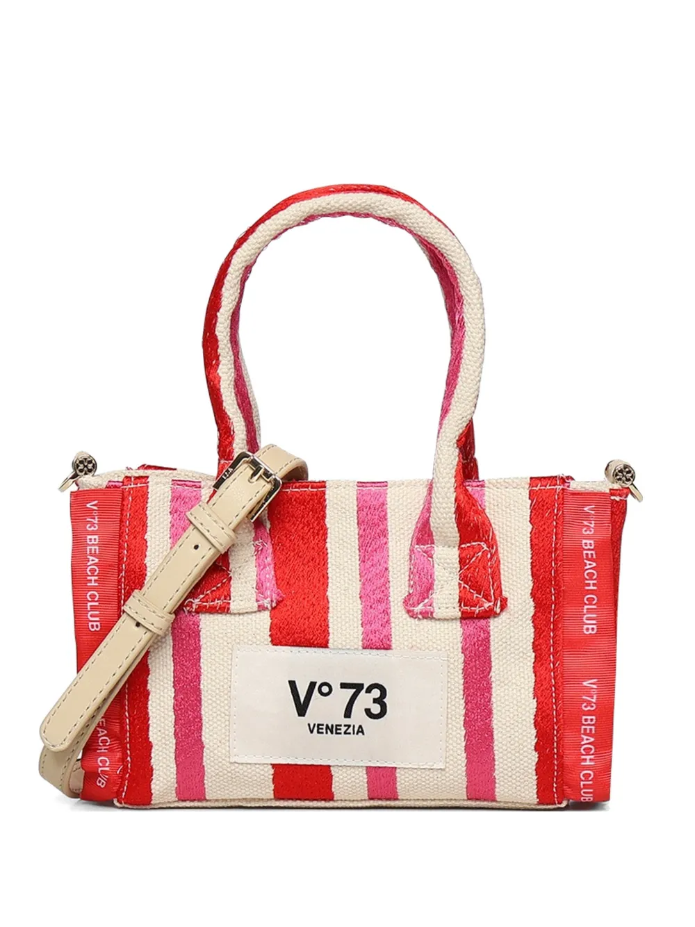 V°73 mini striped top-handle shoulder bag - Rosso