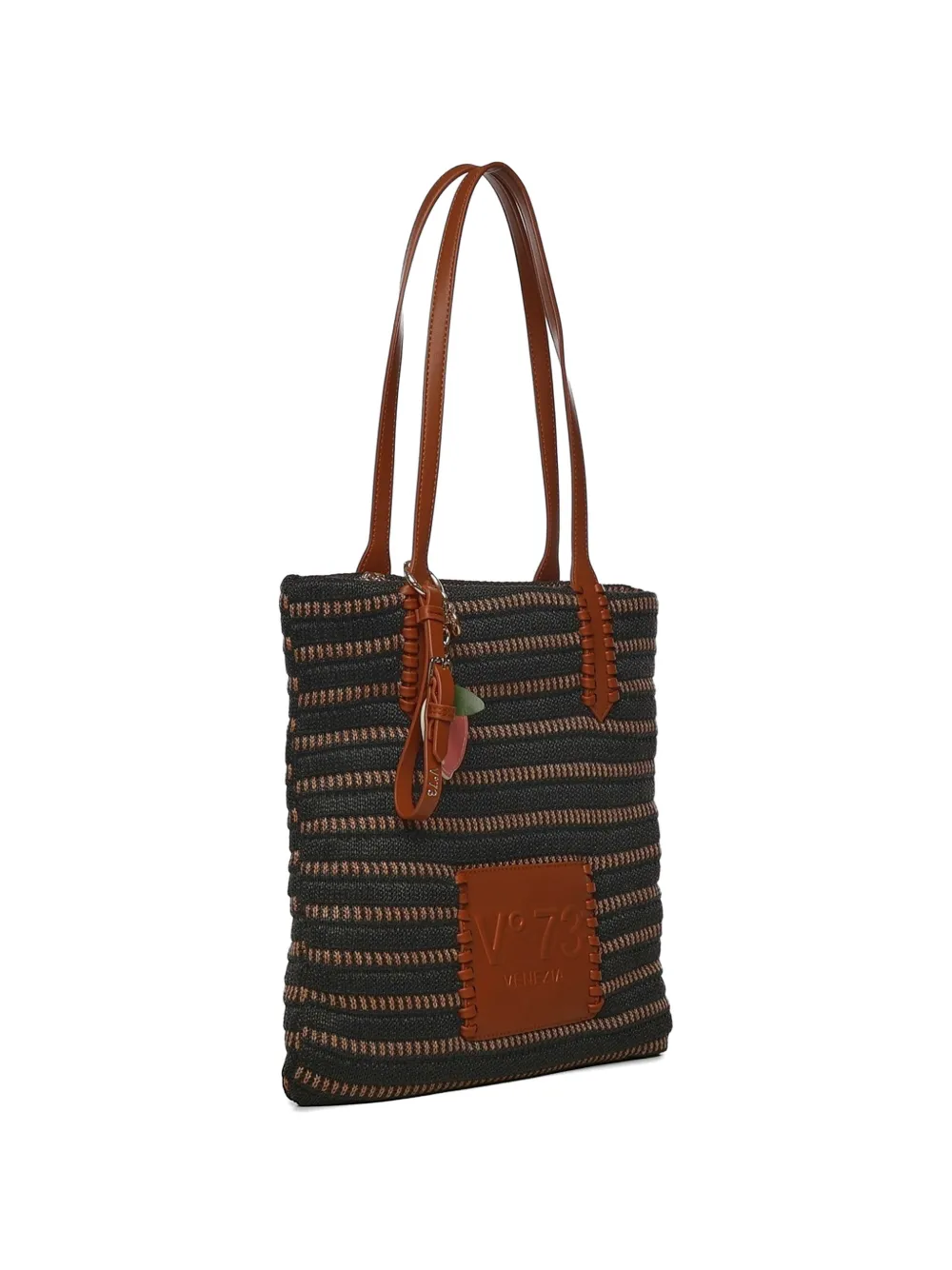  V°73 Striped Top Handle Shoulder Bag - Black 
