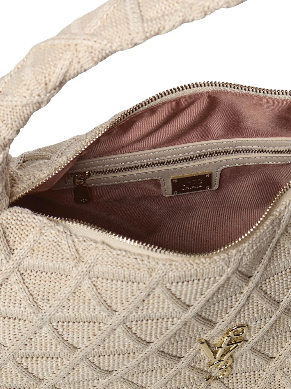 V73 Braided Handle Logo Shoulder Bag In Neutral