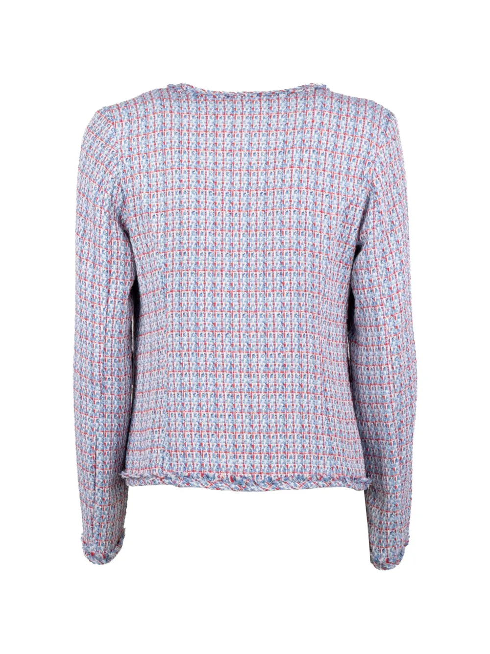  Marella Emme Frayed-edges Tweed Jacket - Blue 