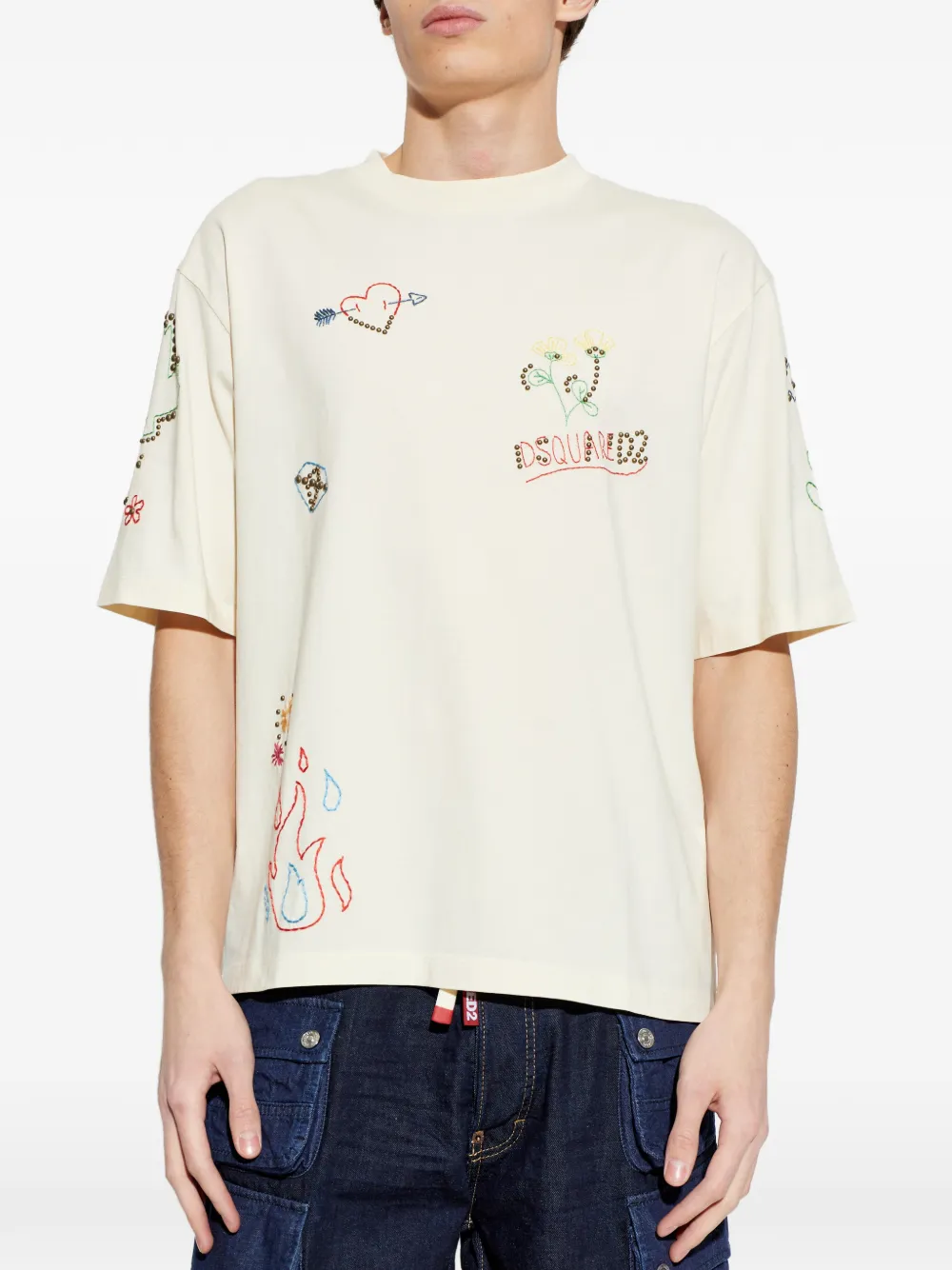 DSQUARED2 T-shirt met ronde hals en borduurwerk Wit