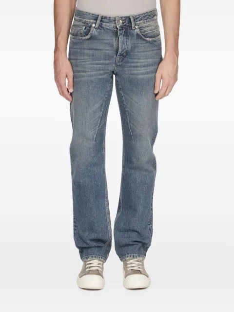Rick Owens DRKSHDW Temple Fog cut jeans in washed indigo 13oz distressed washed indigo