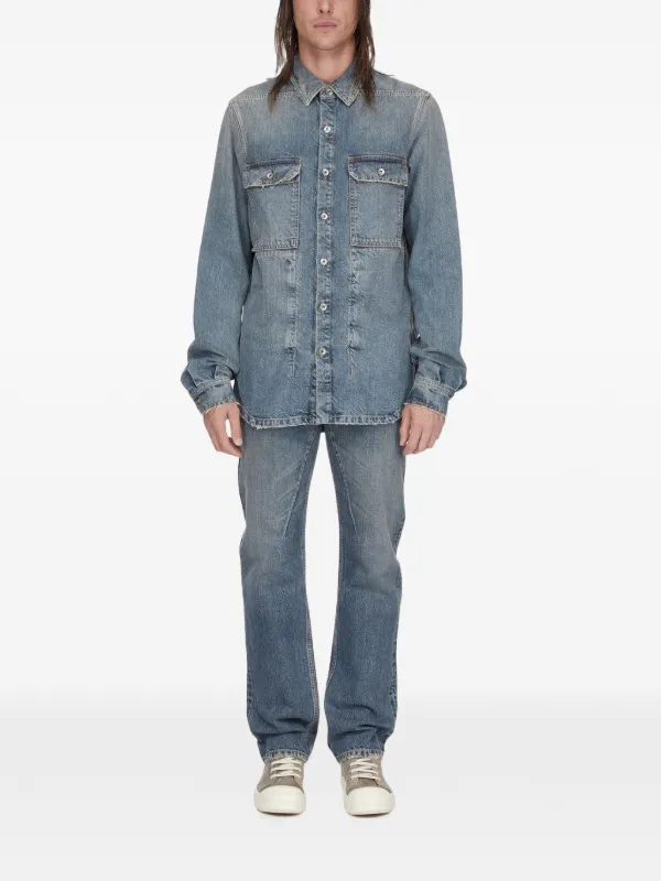 Rick Owens DRKSHDW Temple Fog Cut Jeans In Washed Indigo 13oz