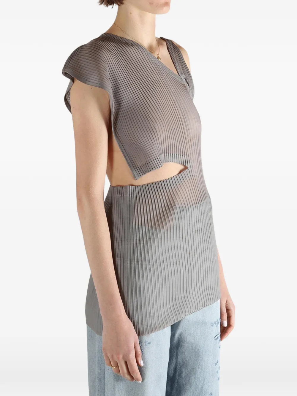  Issey Miyake Cut-out Pleated Top - Grey 