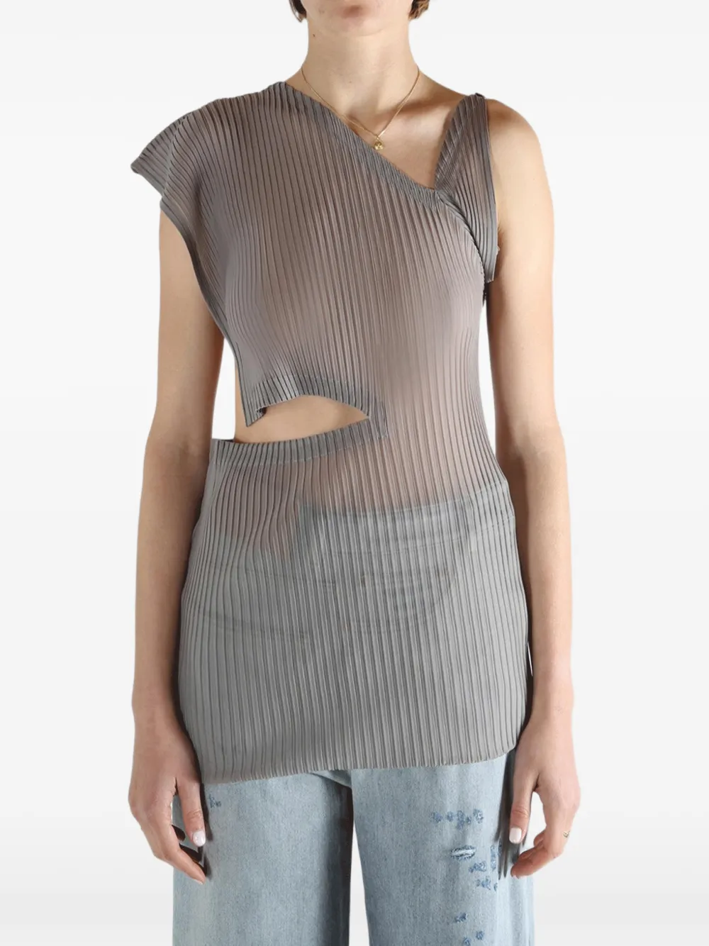  Issey Miyake Cut-out Pleated Top - Grey 
