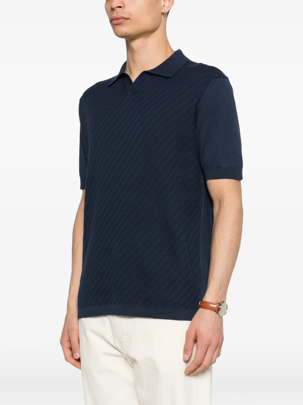  Corneliani Textured Polo Shirt - Blue 