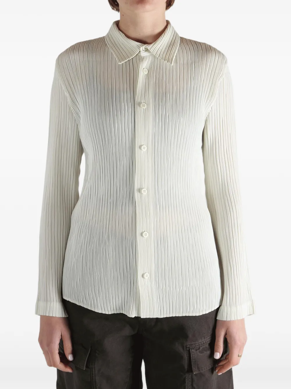  Issey Miyake Pleated Buttoned Shirt - Neutrals 