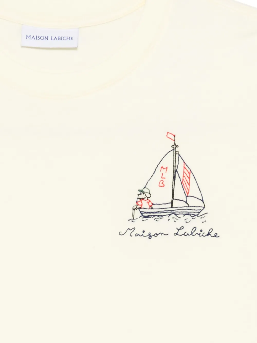  Maison Labiche Sailboat-embroidery T-shirt - Neutrals 