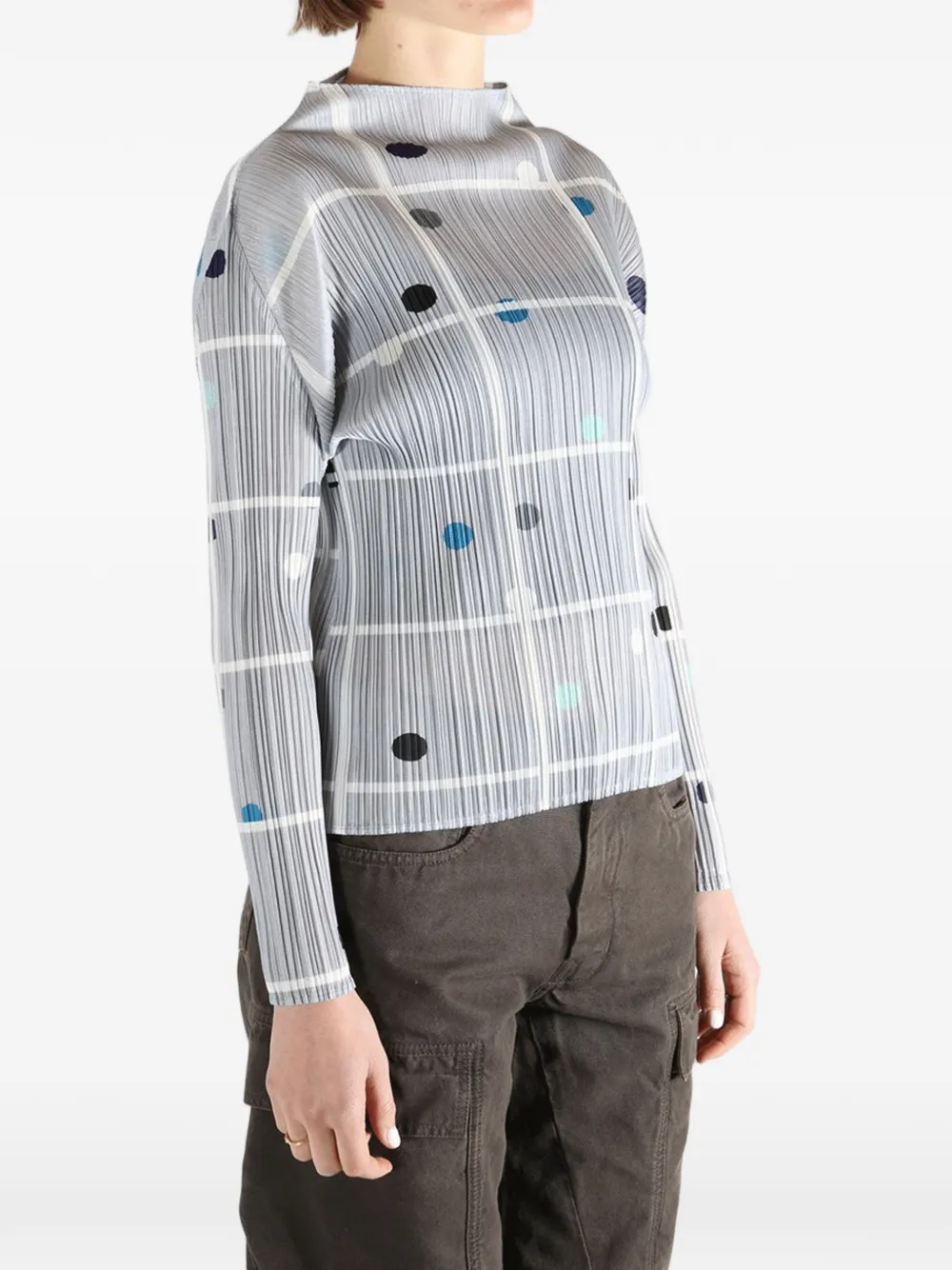  Pleats Please Issey Miyake Pleated Checked Top - Grey 