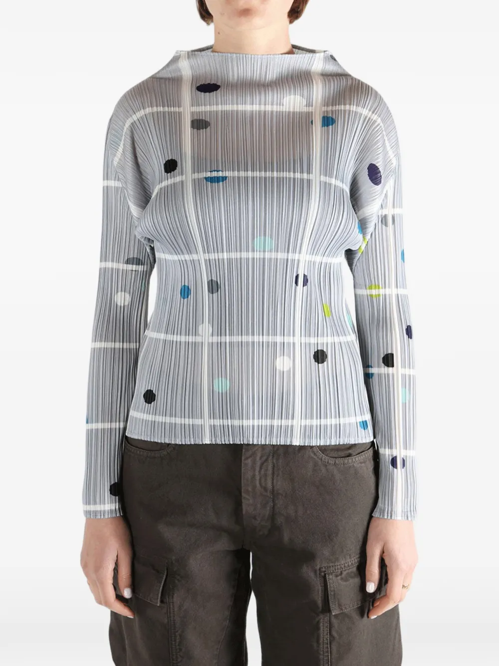  Pleats Please Issey Miyake Pleated Checked Top - Grey 