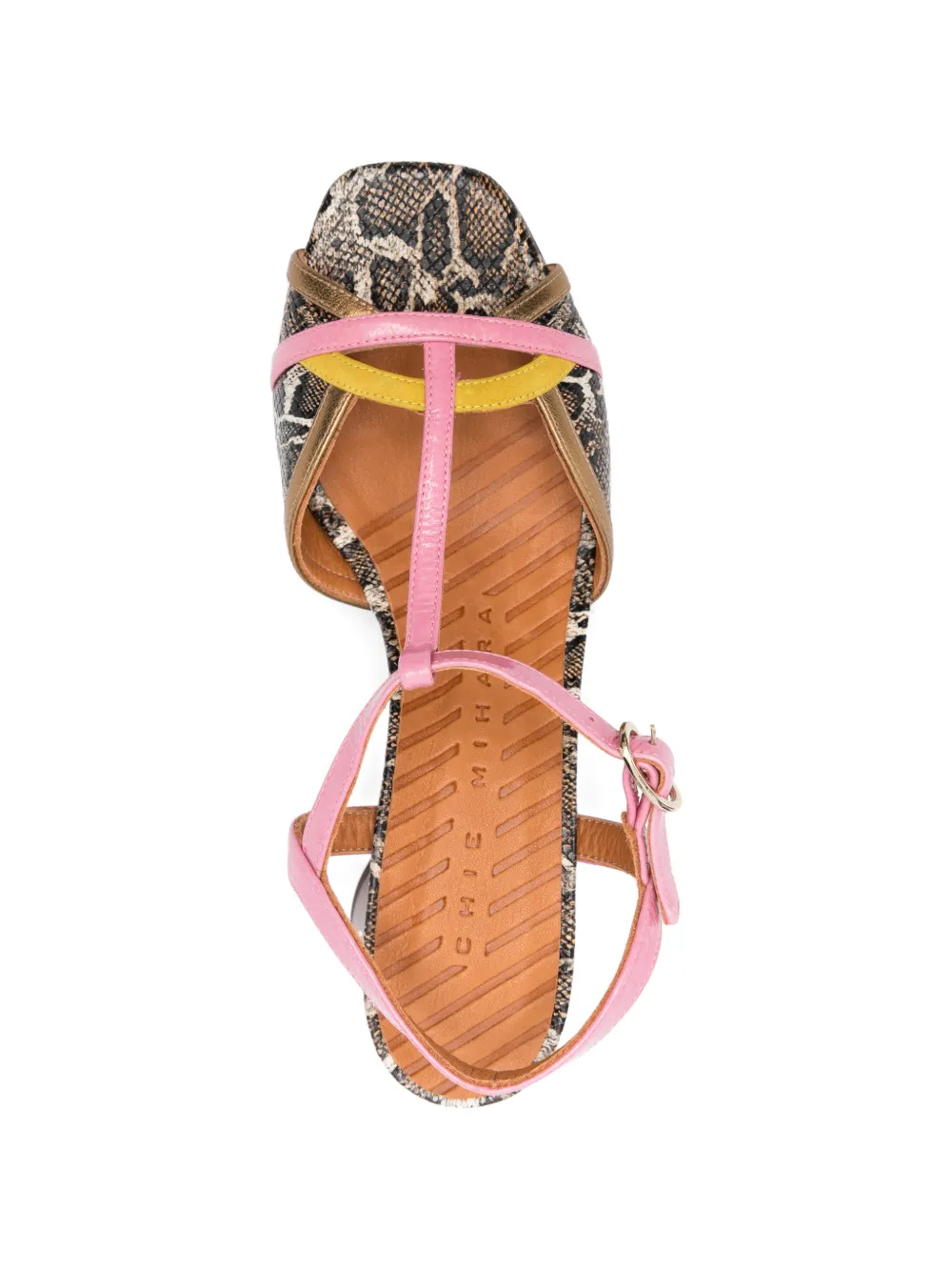 Chie Mihara Ryejo leren sandalen met slangen-effect en T-bandje Bruin