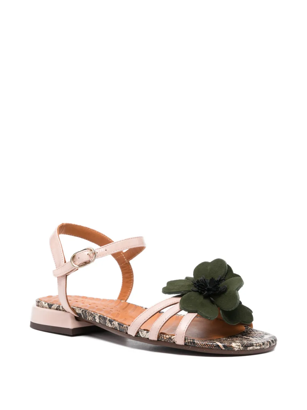 Chie Mihara Tyco leren sandalen met slangen-effect en bloemen Beige