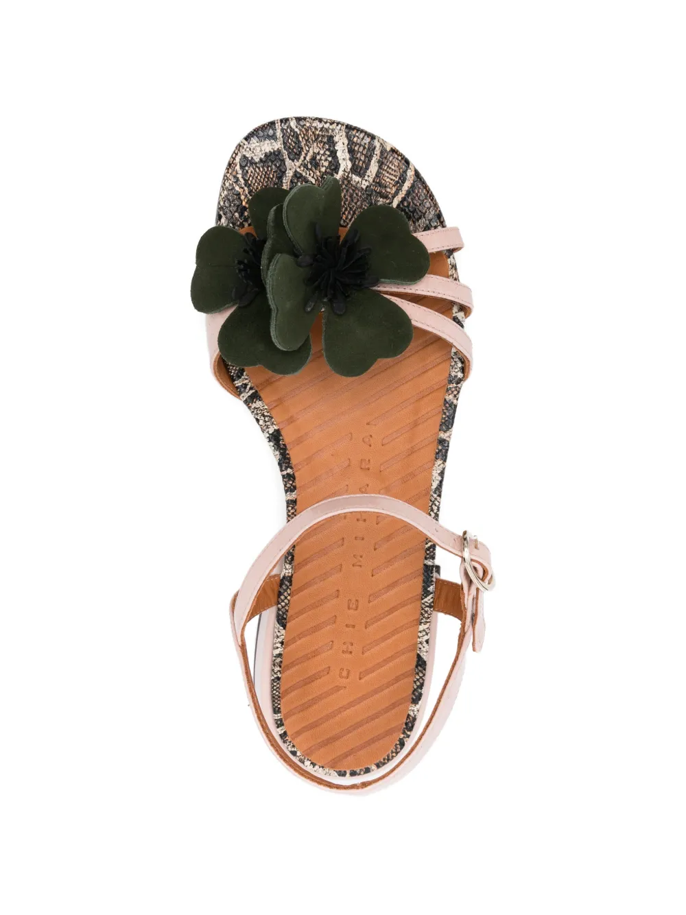 Chie Mihara Tyco leren sandalen met slangen-effect en bloemen Beige