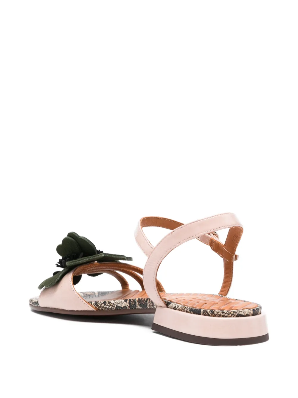 Chie Mihara Tyco leren sandalen met slangen-effect en bloemen Beige