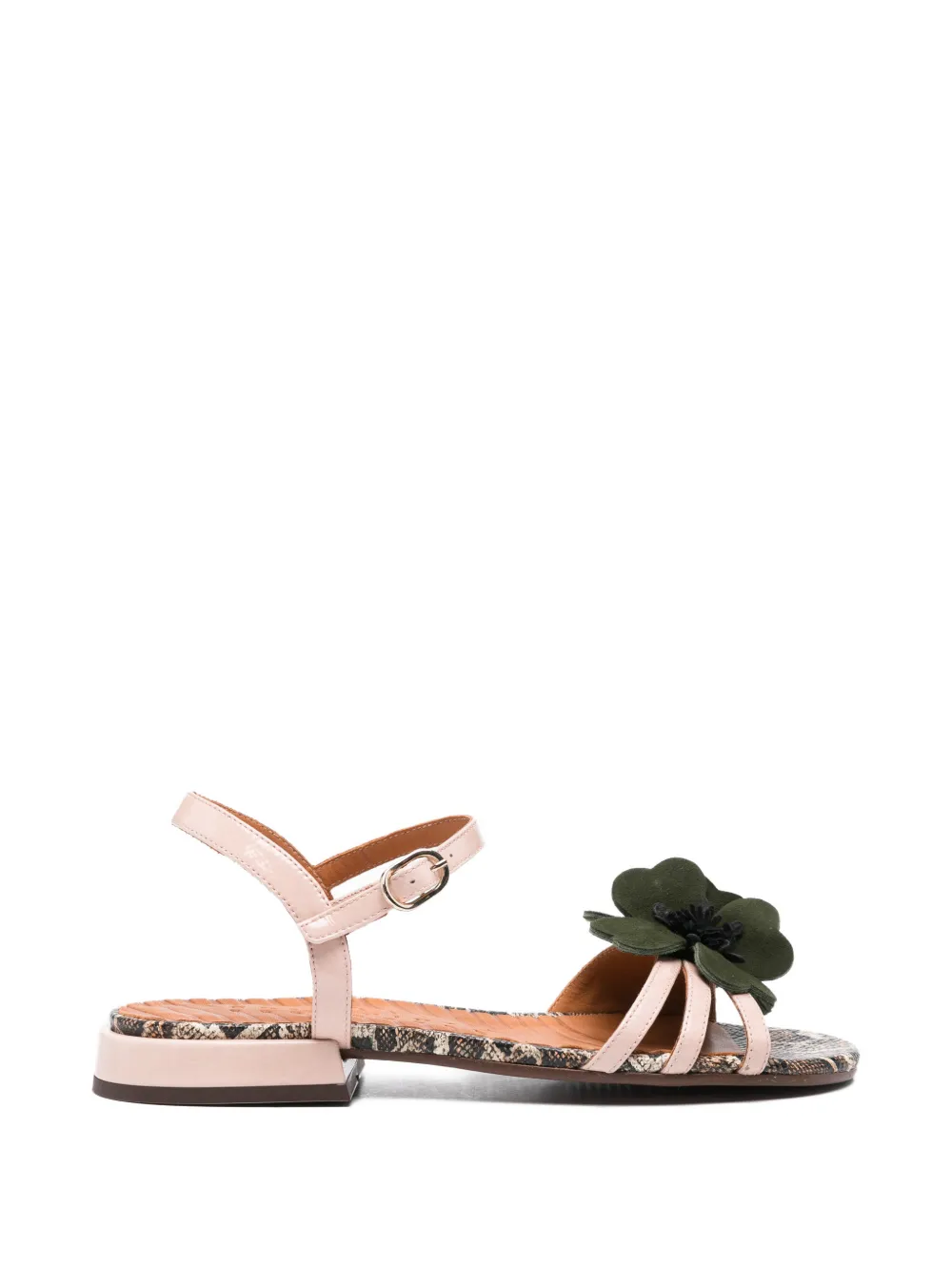 Chie Mihara Tyco leren sandalen met slangen-effect en bloemen Beige